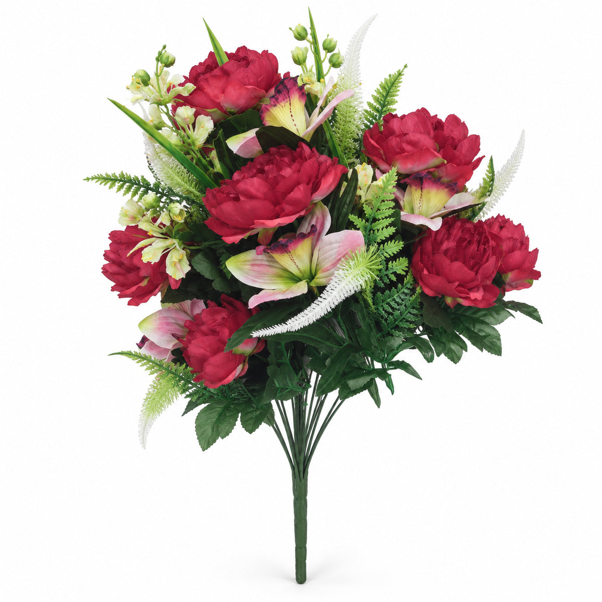 Ramo artificial de peonías y lirios, 24 flores, 65 cm, decoración moderna interior, sin maceta, ideal para bodas, eventos o hogar