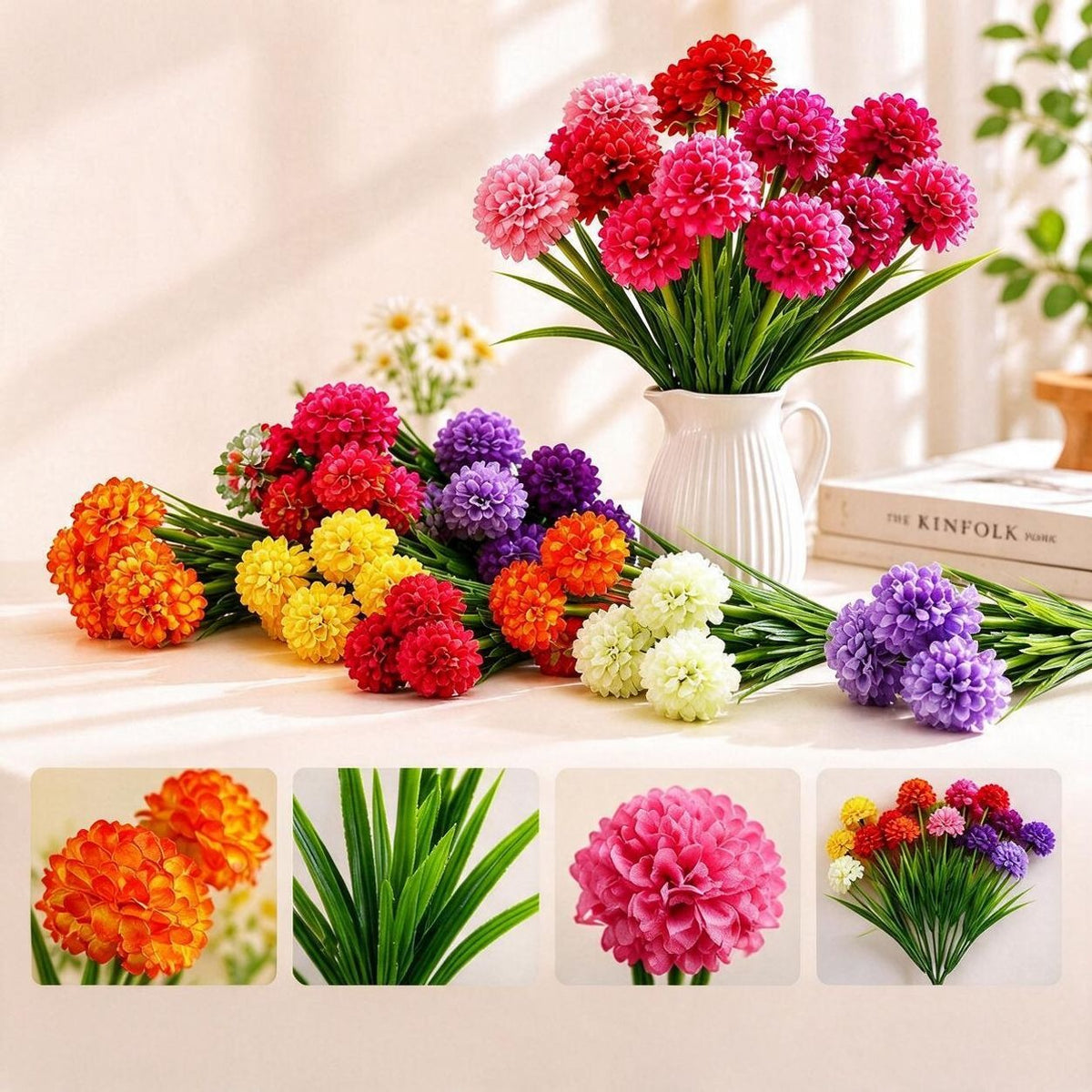 Ramo de 6 flores artificiales de crisantemo PU, 45 cm, estilo moderno, decoración interior para bodas, oficina, hogar, hotel