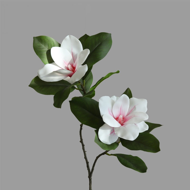 Planta Artificial de Magnolia Premium, 1 Vara con 4 Flores, 100 cm, Látex de Tacto Real, Decoración Moderno para Hogar, Hotel y Escaparates