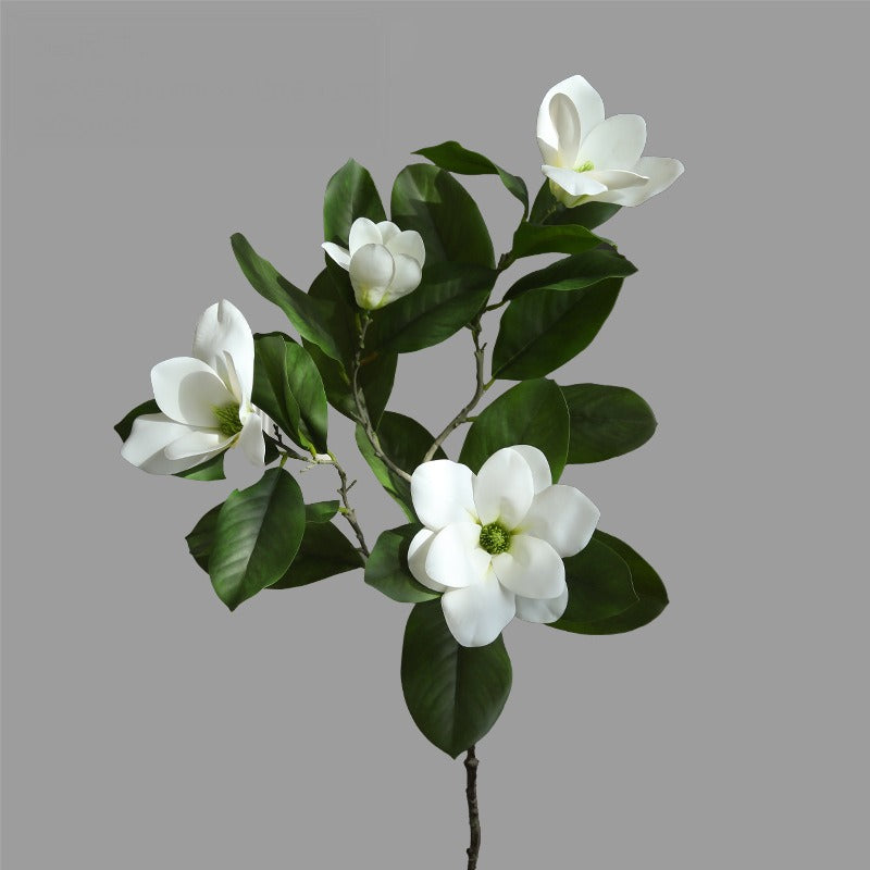Planta Artificial de Magnolia Premium, 1 Vara con 4 Flores, 100 cm, Látex de Tacto Real, Decoración Moderno para Hogar, Hotel y Escaparates