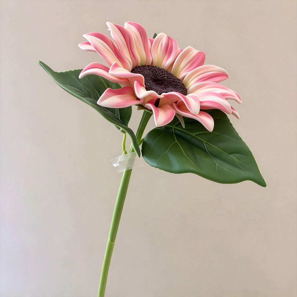 Girasol artificial de tallo único, 69 cm, flor de seda, decoración interior, 1 cabeza de 17 cm, ajustable
