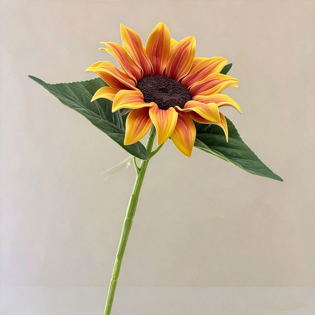 Girasol artificial de tallo único, 69 cm, flor de seda, decoración interior, 1 cabeza de 17 cm, ajustable