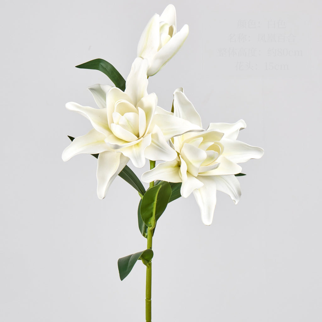 Ramo de lirios dobles artificiales, 80 cm de altura, 3 flores, decoración para bodas y hogar