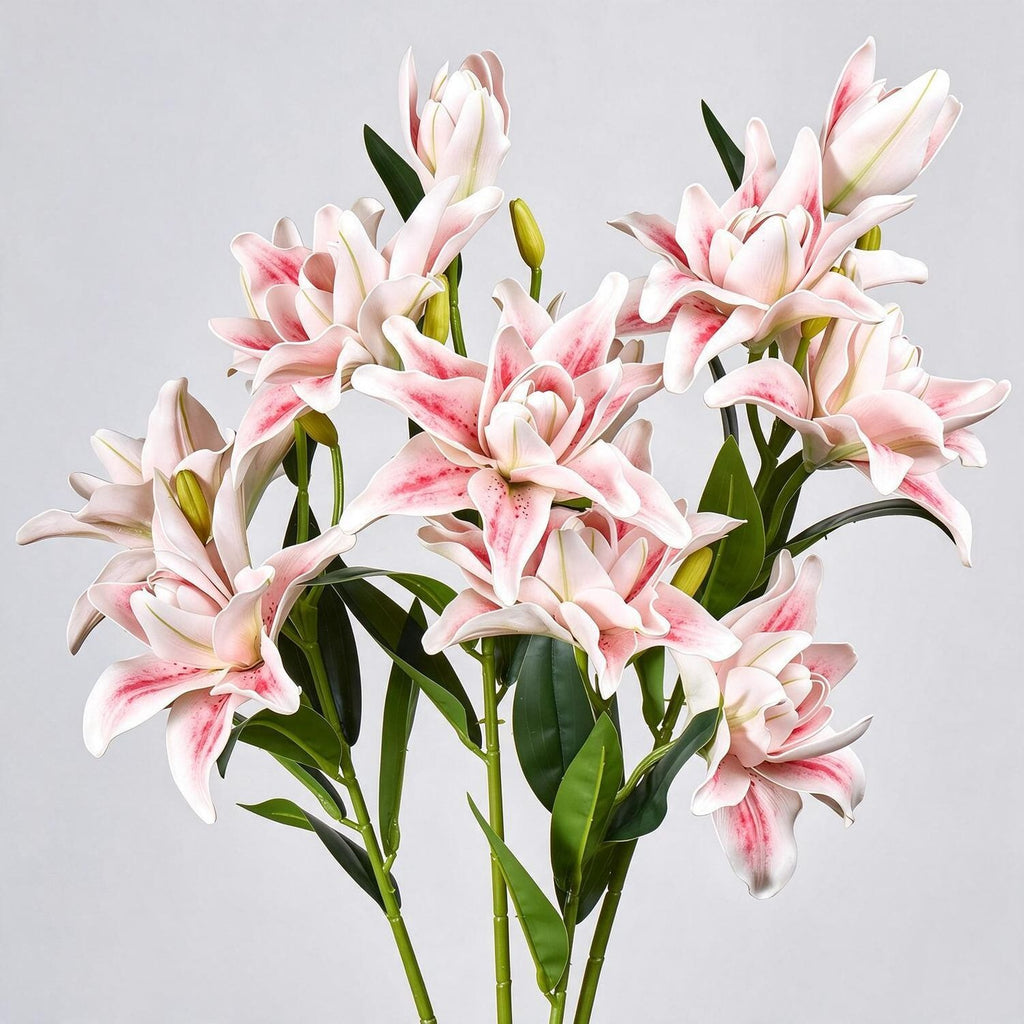 Ramo de lirios dobles artificiales, 80 cm de altura, 3 flores, decoración para bodas y hogar
