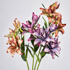 Ramo de lirios dobles artificiales, 80 cm de altura, 3 flores, decoración para bodas y hogar