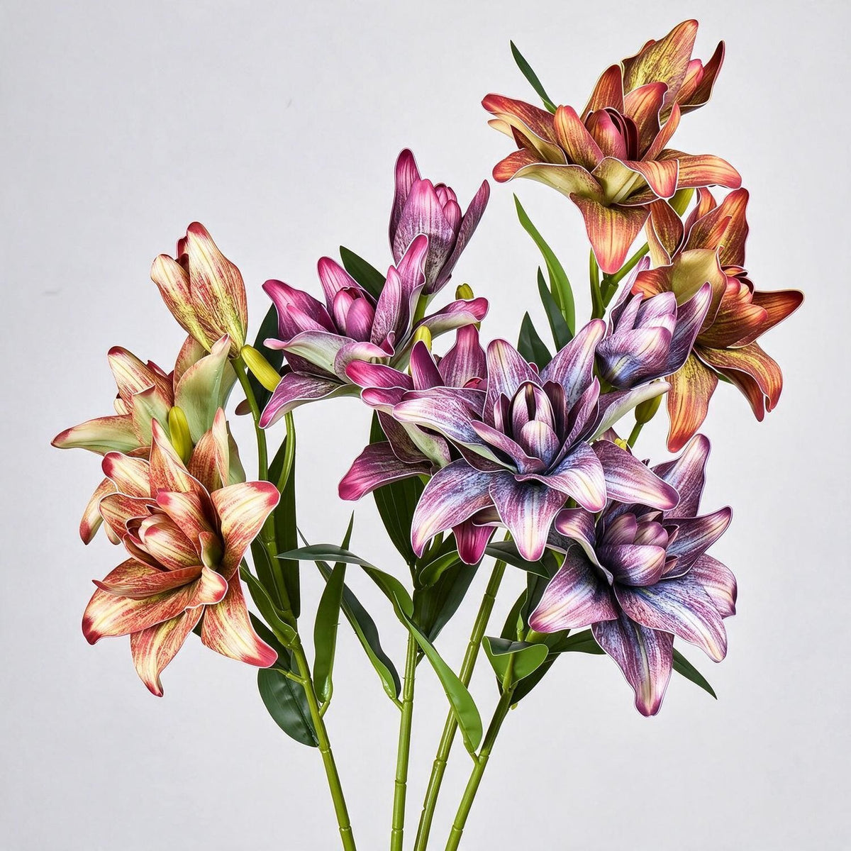Ramo de lirios dobles artificiales, 80 cm de altura, 3 flores, decoración para bodas y hogar