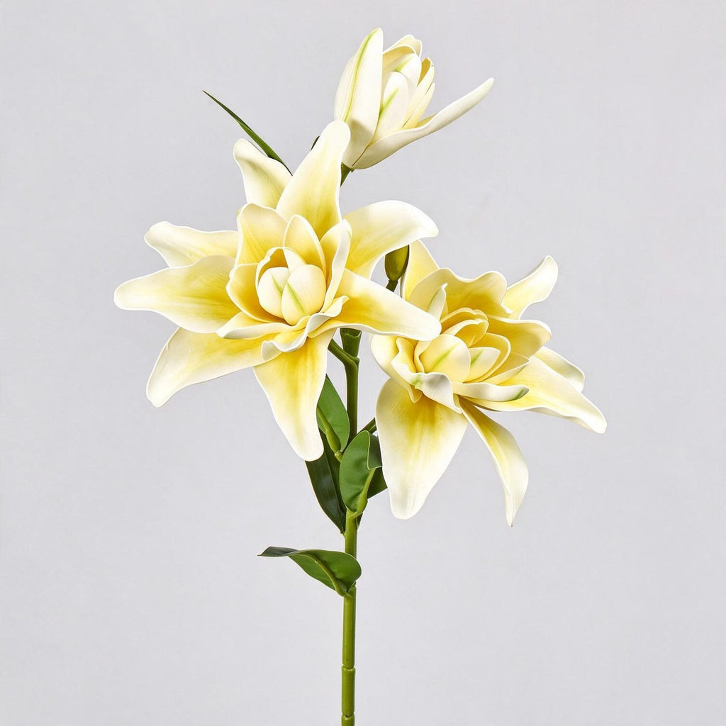 Ramo de lirios dobles artificiales, 80 cm de altura, 3 flores, decoración para bodas y hogar