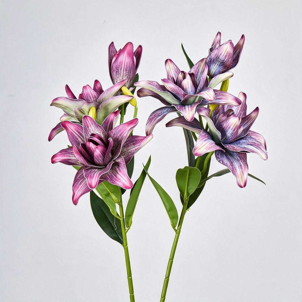 Ramo de lirios dobles artificiales, 80 cm de altura, 3 flores, decoración para bodas y hogar