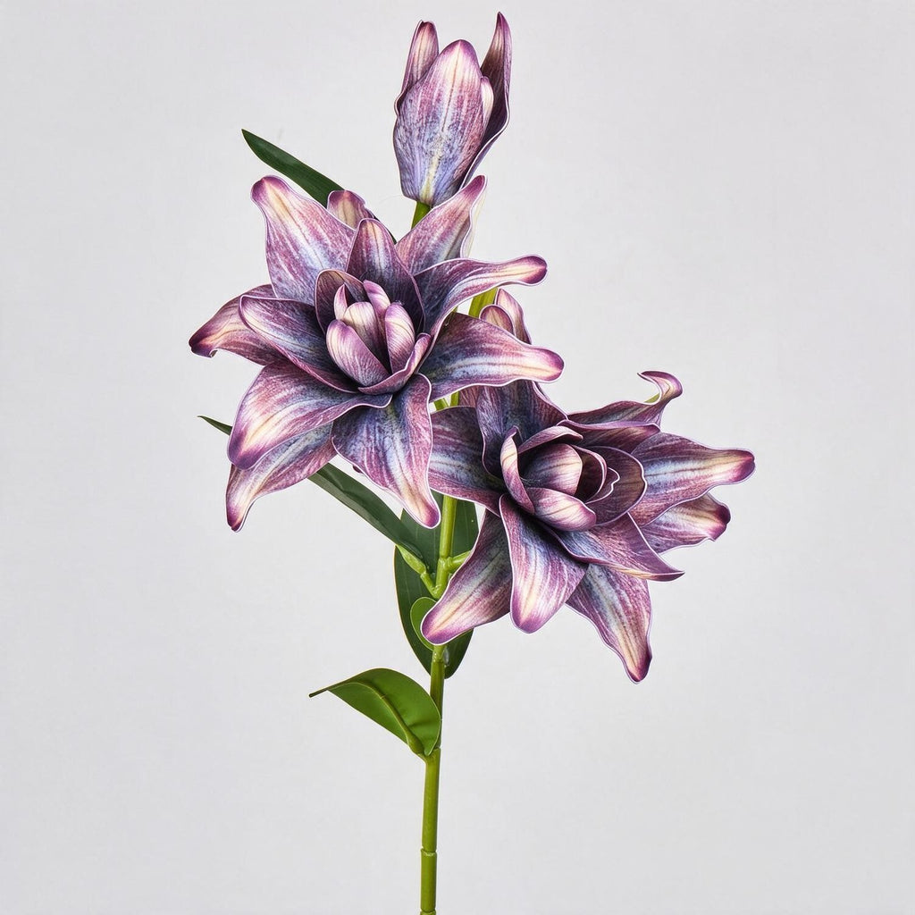 Ramo de lirios dobles artificiales, 80 cm de altura, 3 flores, decoración para bodas y hogar