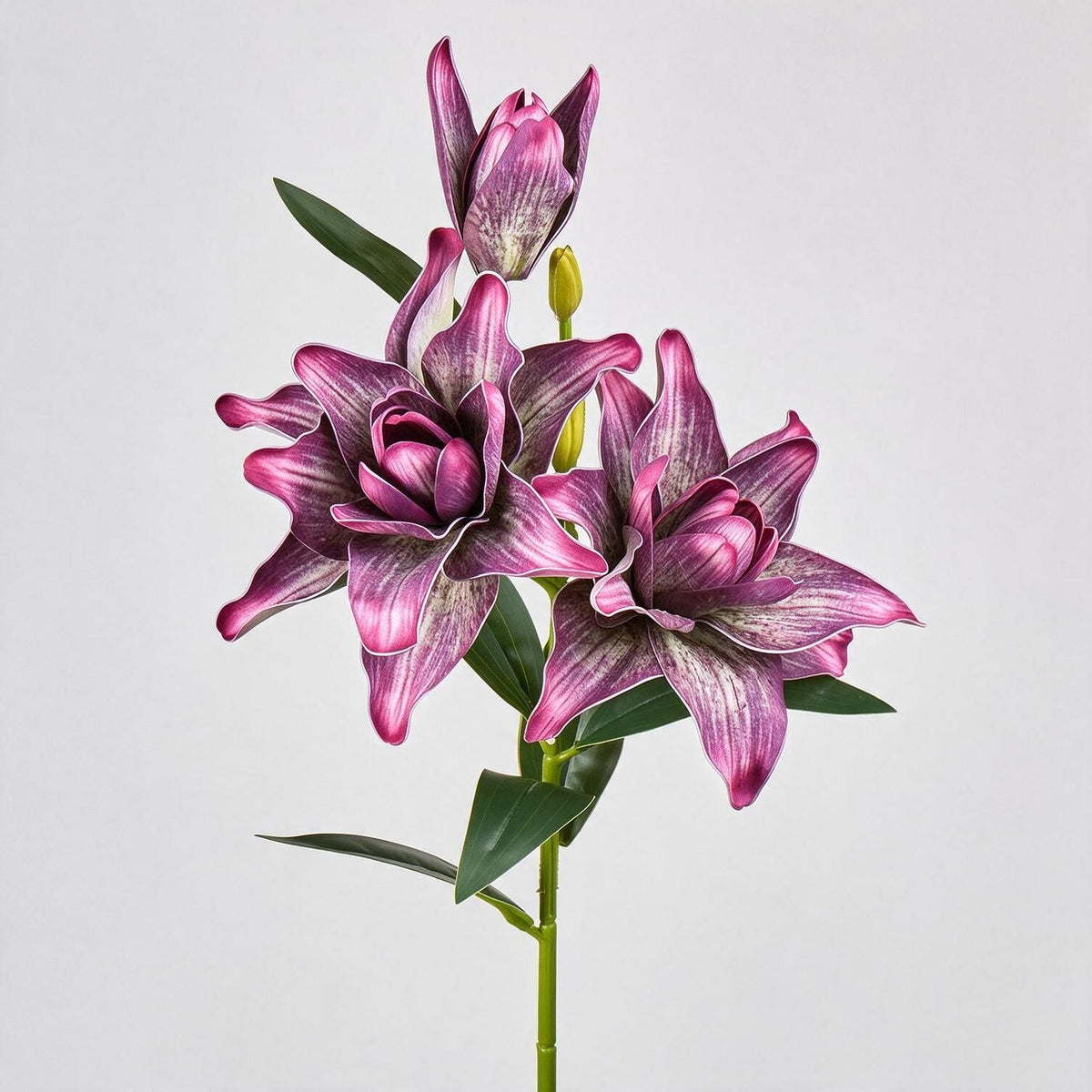 Ramo de lirios dobles artificiales, 80 cm de altura, 3 flores, decoración para bodas y hogar