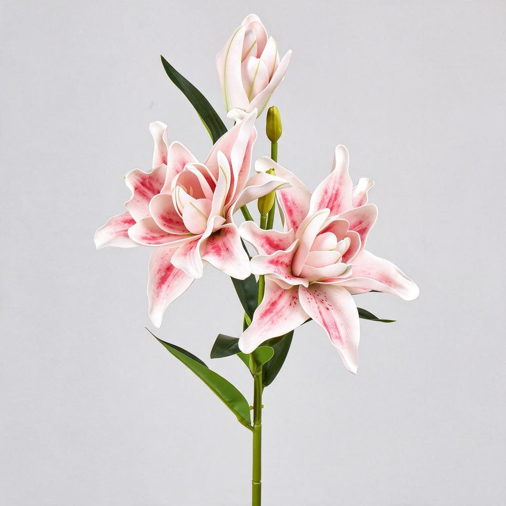 Ramo de lirios dobles artificiales, 80 cm de altura, 3 flores, decoración para bodas y hogar