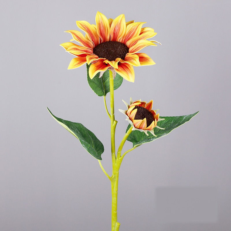 Girasol artificial de tela, tallo único con 2 flores, 65 cm, decoración de interior rustica y moderna