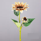 Girasol artificial de tela, tallo único con 2 flores, 65 cm, decoración de interior rustica y moderna