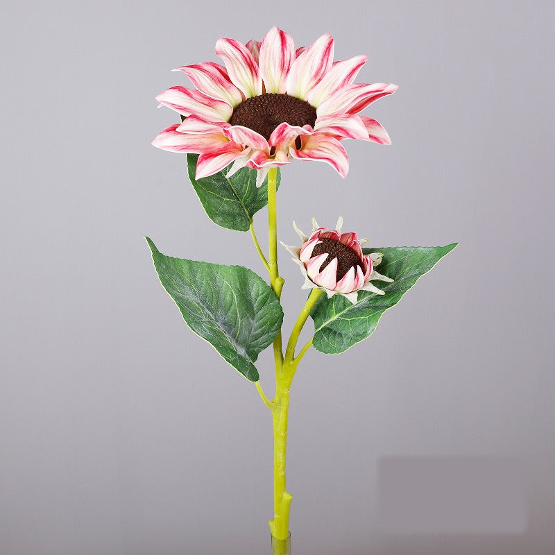 Girasol artificial de tela, tallo único con 2 flores, 65 cm, decoración de interior rustica y moderna
