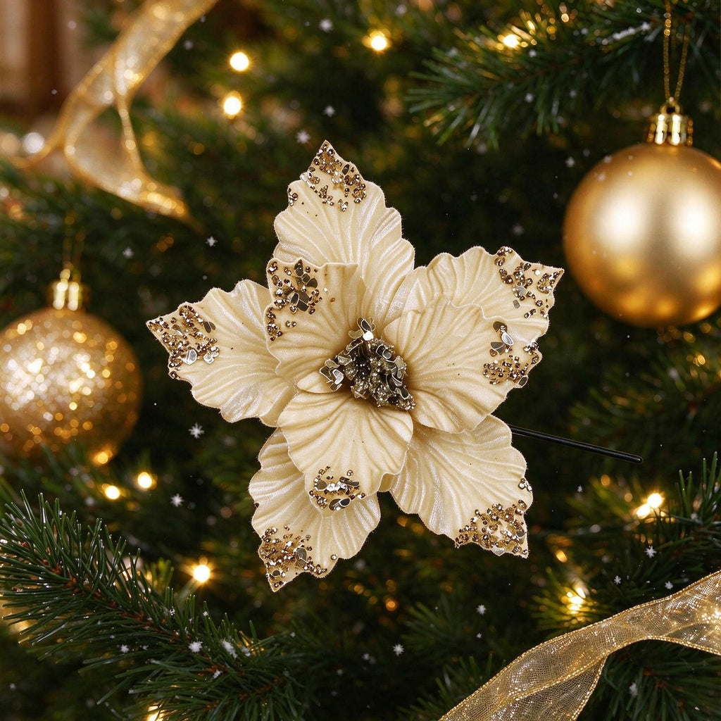 Flor artificial de pascua, cabeza suelta de 24 cm, decoración navideña y hogar, material de poliéster