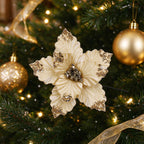 Flor artificial de pascua, cabeza suelta de 24 cm, decoración navideña y hogar, material de poliéster