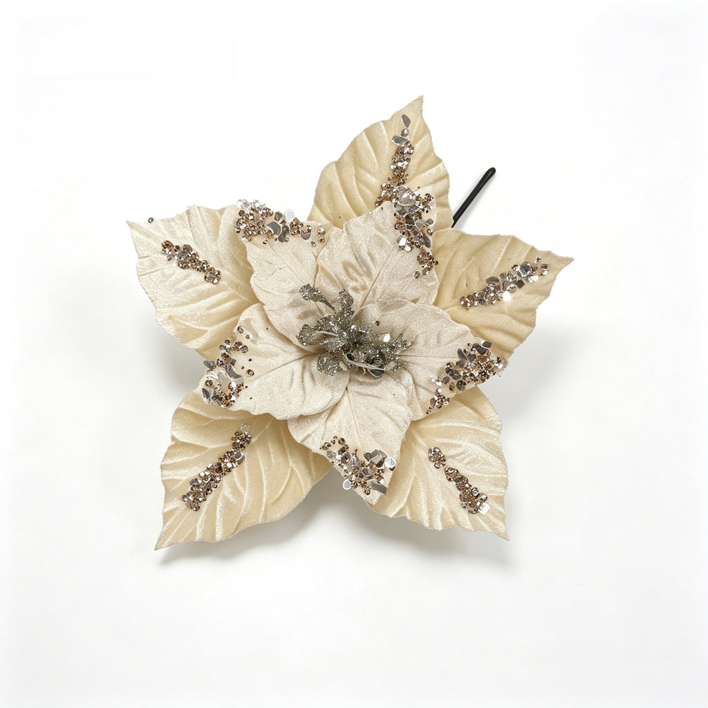 Flor artificial de pascua, cabeza suelta de 24 cm, decoración navideña y hogar, material de poliéster