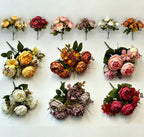 Ramo artificial de 6 peonías clásicas, 31 cm, decoración interior, bodas y hogar