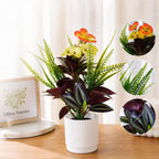 Composición de plantas artificiales - Ojo del diablo y Balsamina, 29 cm, decoración de escritorio u oficina