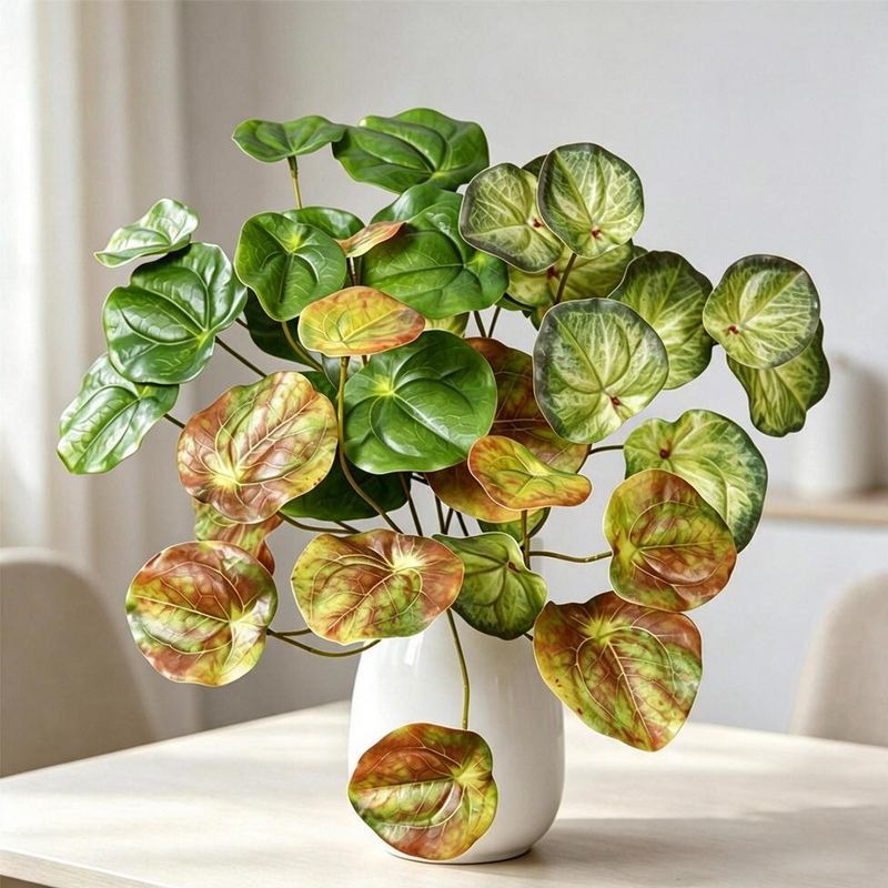 Planta Artificial Mirror Grass Peperomia Hoja Redonda, Rama con 12 Hojas, Plástico PE/PVC, Decoración Nórdica Vintage para Hogar, Hotel y Boda