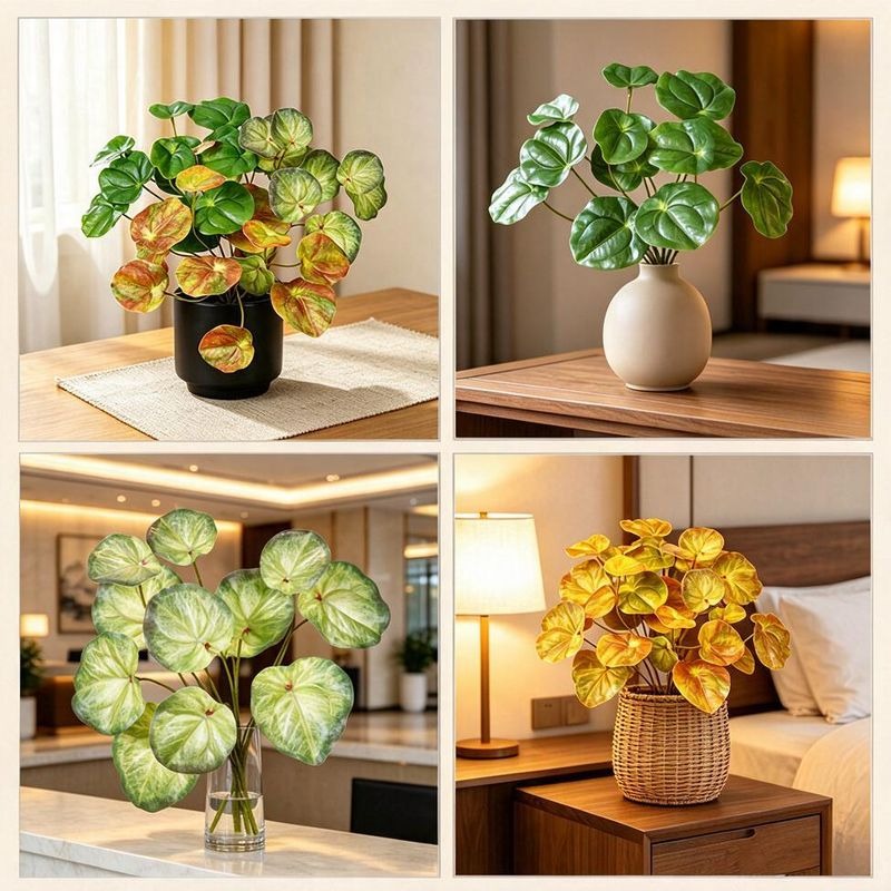 Planta Artificial Mirror Grass Peperomia Hoja Redonda, Rama con 12 Hojas, Plástico PE/PVC, Decoración Nórdica Vintage para Hogar, Hotel y Boda