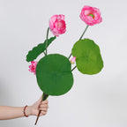 Ramo de Flor de Loto Artificial con 3 Flores, Hojas y Vaina, PU, 65 cm para Salón, Té y Boda