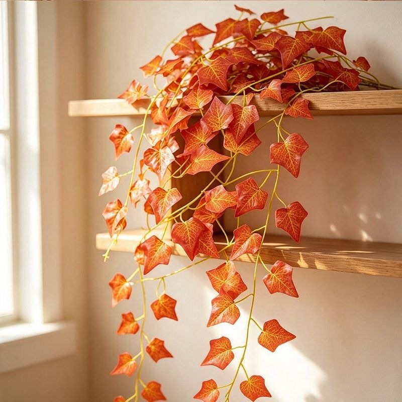 Enredadera Artificial de Hojas de Parra Virgen Rojas, Pack de 12 Piezas con 72 Hojas, Decoración Otoñal para Hogar, Hotel y Bodas