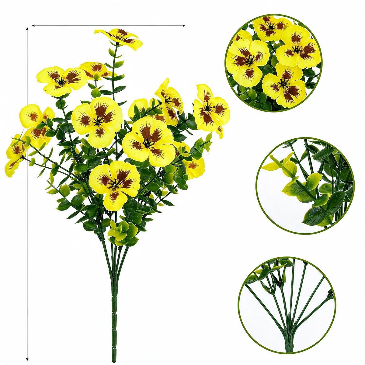 Ramo de Pensamientos Artificiales con Eucalipto, 14 Flores en 1 Ramo, Pack de 4 Unidades, Decoración Interior y Exterior