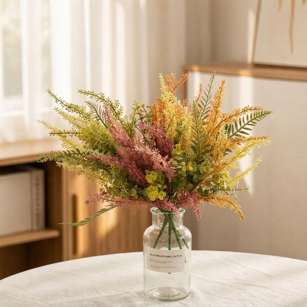 Ramo de Eucalipto y Helecho Artificial, Pieza Única de 37 cm en Plástico y Hierro, para Decoración del Hogar y Bodas