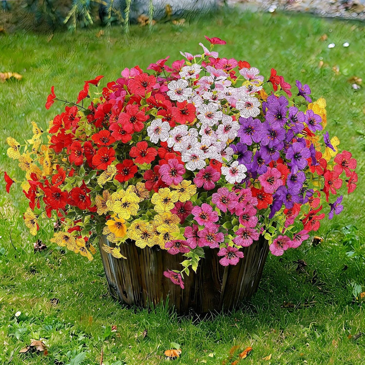 Ramo de Violetas Artificiales con Eucalipto, 7 Ramas y 21 Flores, Estilo Campestre, para Jarrón, Boda y Decoración del Hogar