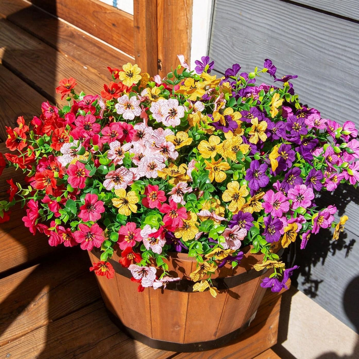 Ramo de Violetas Artificiales con Eucalipto, 7 Ramas y 21 Flores, Estilo Campestre, para Jarrón, Boda y Decoración del Hogar