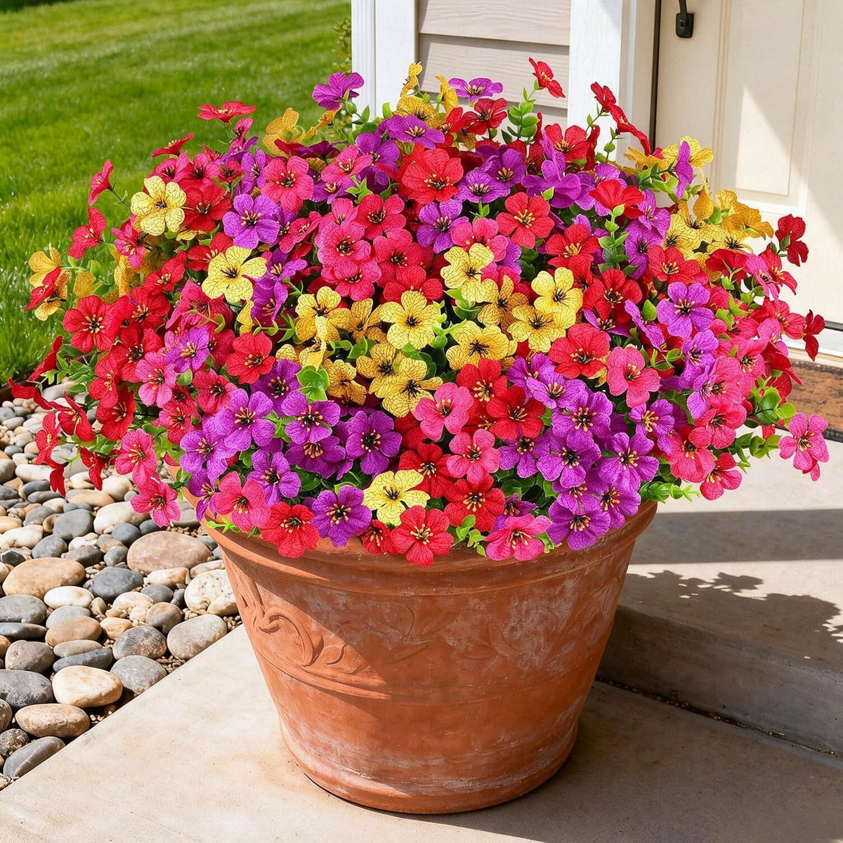 Ramo de Violetas Artificiales con Eucalipto, 7 Ramas y 21 Flores, Estilo Campestre, para Jarrón, Boda y Decoración del Hogar