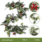 Guirnalda Artificial de Pino con Frutos Rojos y Hojas de Moneda, Enredadera Colgante de Navidad para Pared, Hogar y Escaparate