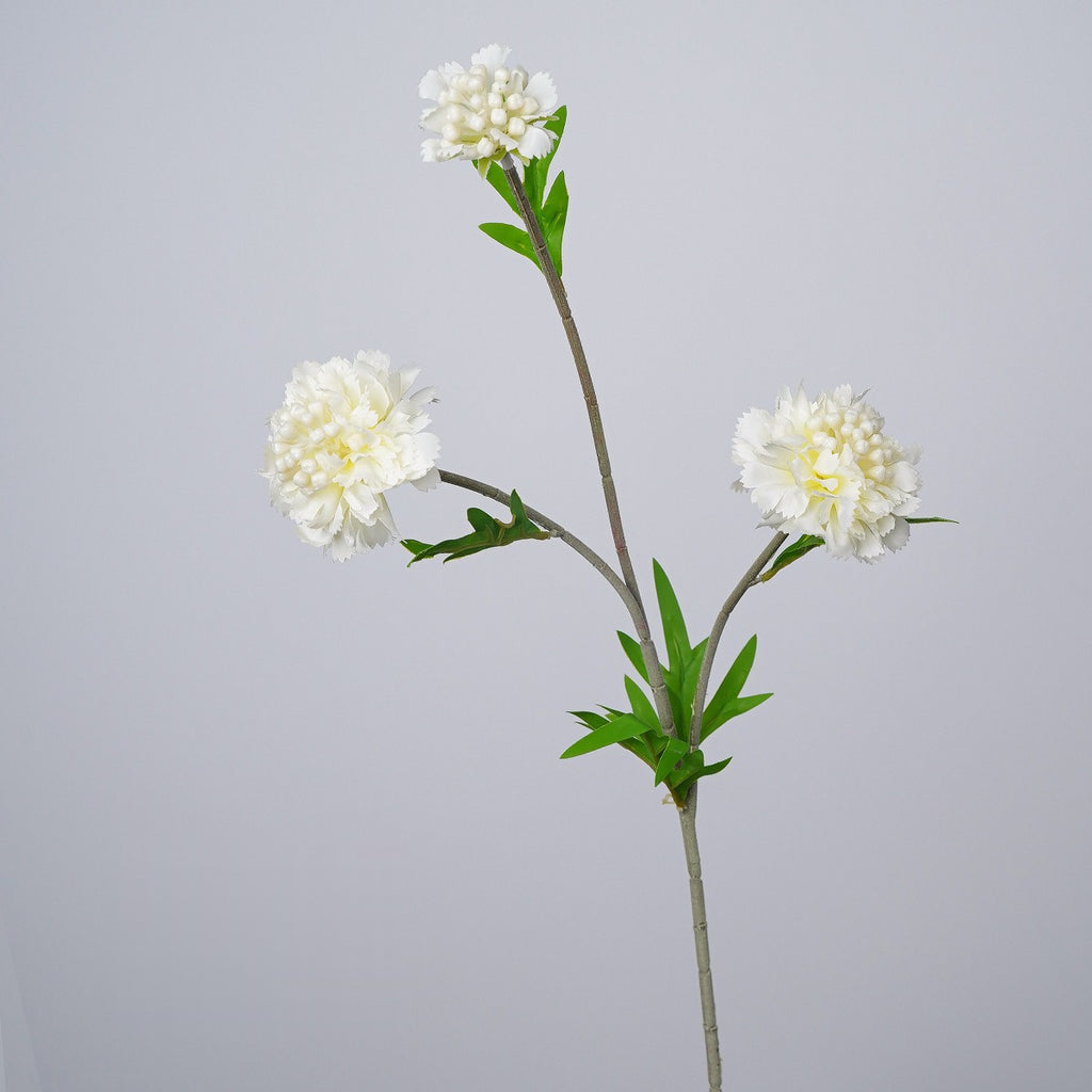 Ramo de flores artificiales con 3 cabezas, scabiosa, clavel y margarita, tacto aterciopelado, para hogar y bodas