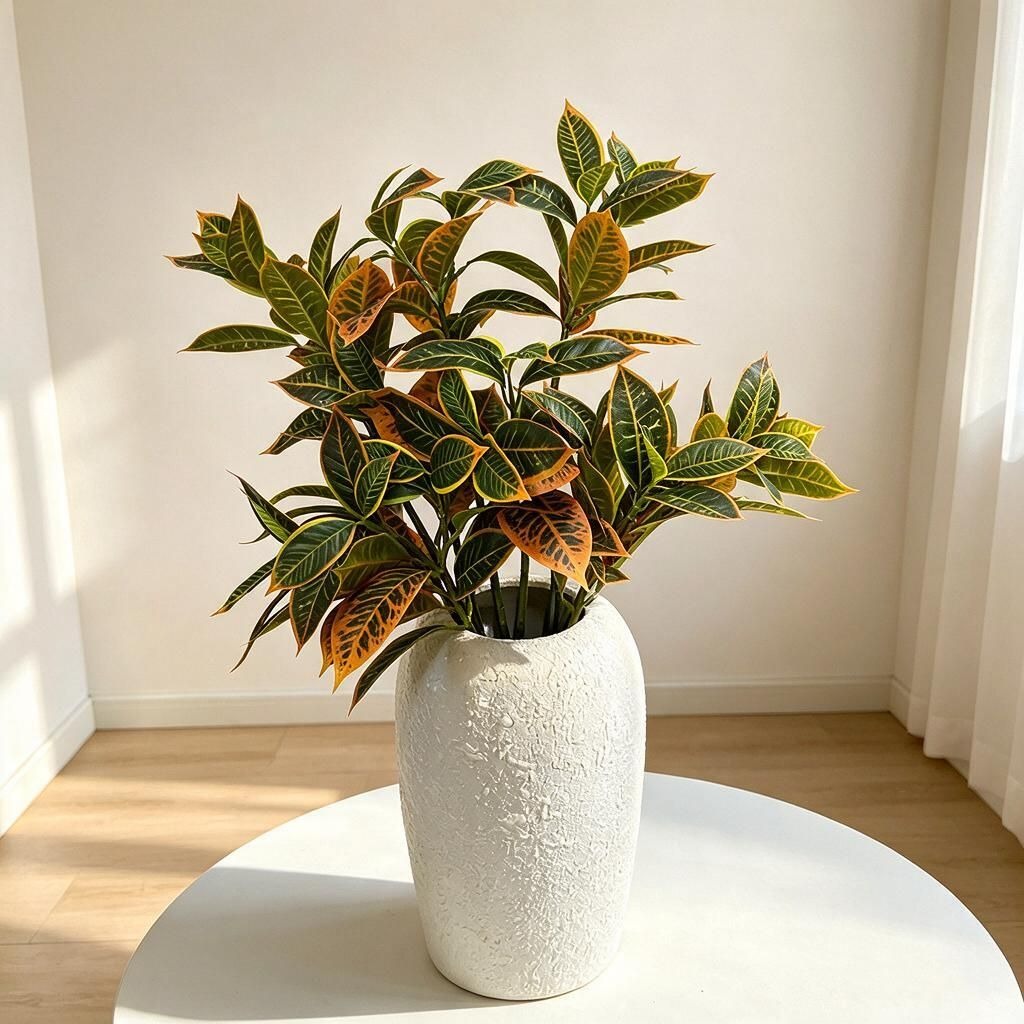 Planta Artificial Croton de Plástico, Una Rama Tipo Arbusto, para Salón, Hotel y Escaparate