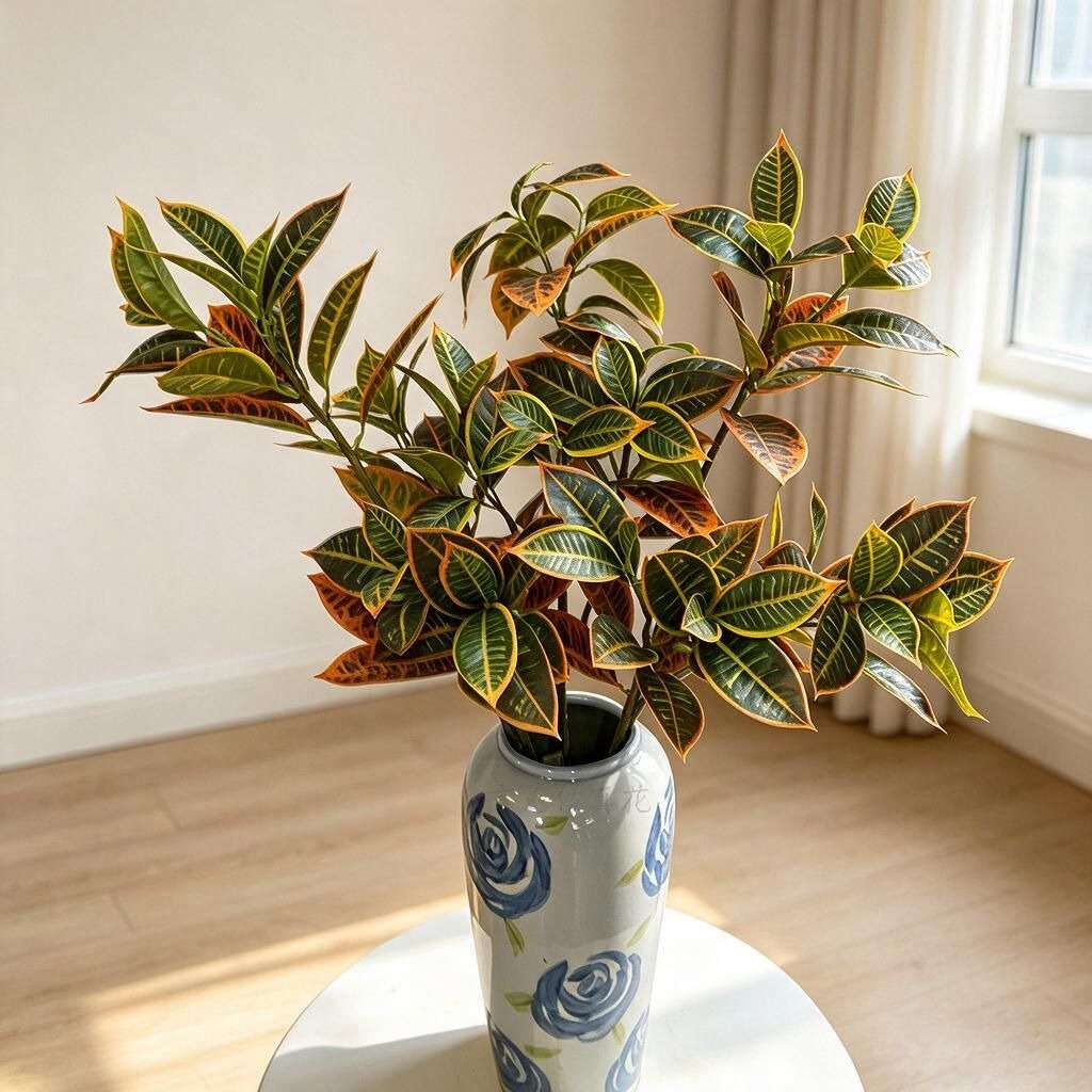 Planta Artificial Croton de Plástico, Una Rama Tipo Arbusto, para Salón, Hotel y Escaparate