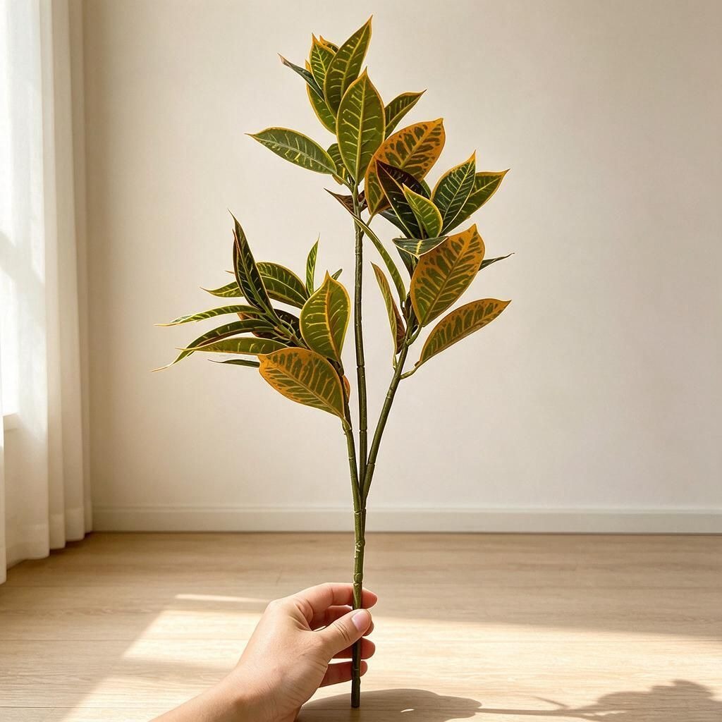 Planta Artificial Croton de Plástico, Una Rama Tipo Arbusto, para Salón, Hotel y Escaparate