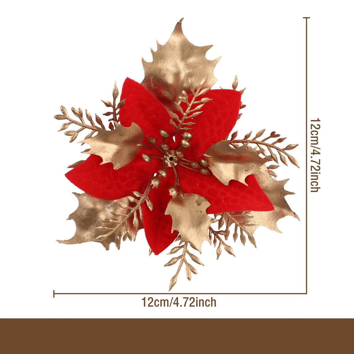 Flor artificial con polvo dorado para Navidad, decoración de 12 cm para árbol de Navidad, coronas y más