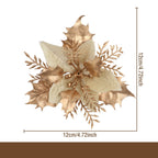 Flor artificial con polvo dorado para Navidad, decoración de 12 cm para árbol de Navidad, coronas y más