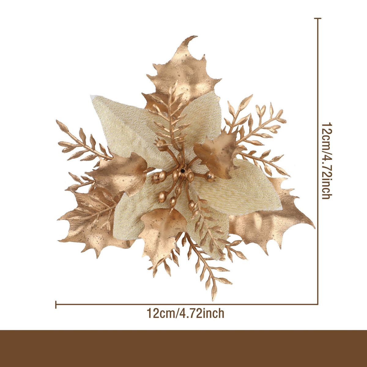 Flor artificial con polvo dorado para Navidad, decoración de 12 cm para árbol de Navidad, coronas y más