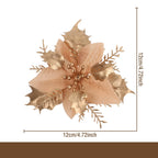 Flor artificial con polvo dorado para Navidad, decoración de 12 cm para árbol de Navidad, coronas y más
