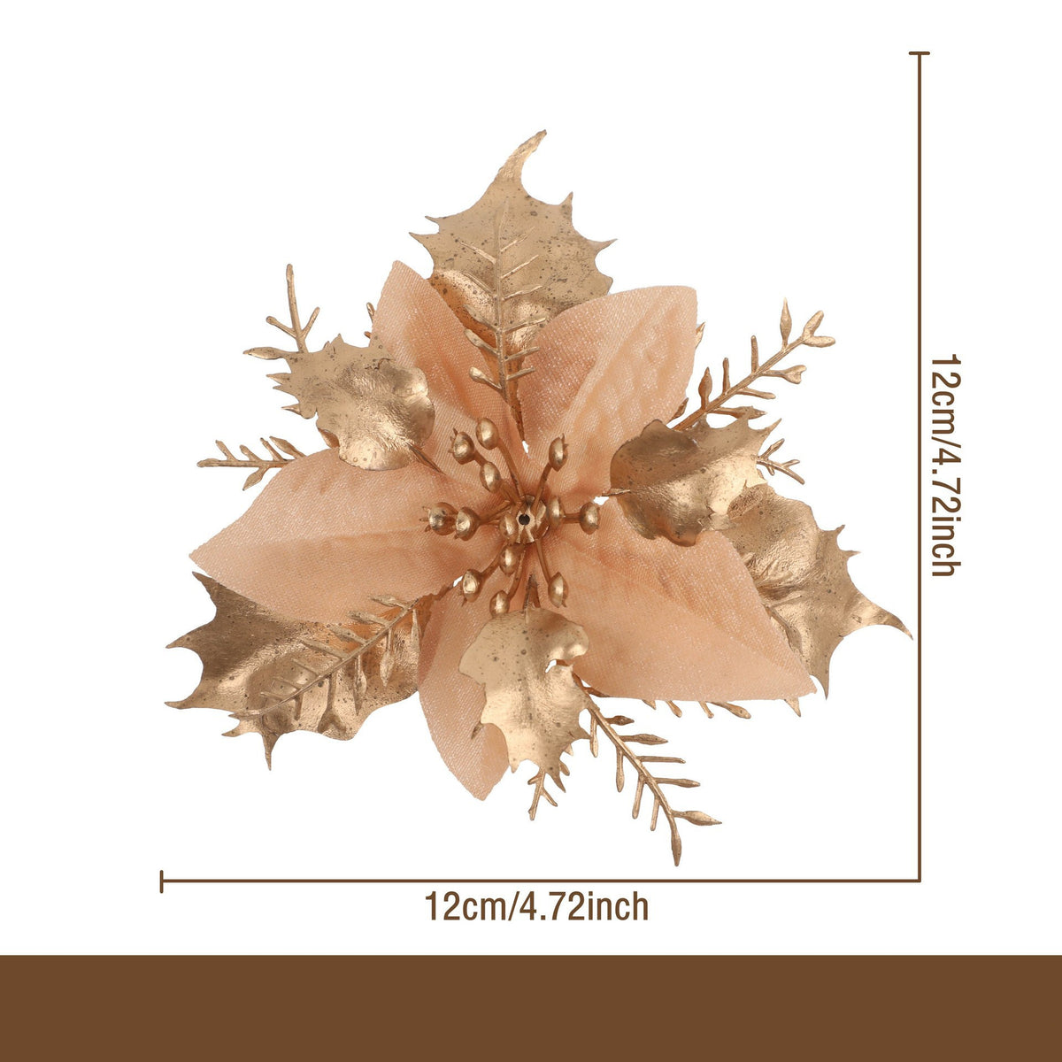 Flor artificial con polvo dorado para Navidad, decoración de 12 cm para árbol de Navidad, coronas y más