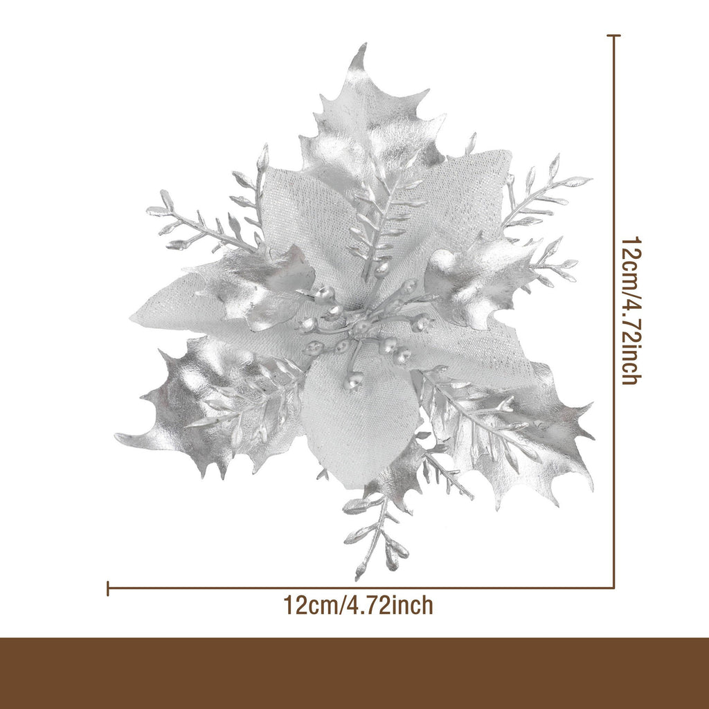 Flor artificial con polvo dorado para Navidad, decoración de 12 cm para árbol de Navidad, coronas y más