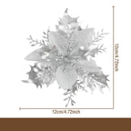 Flor artificial con polvo dorado para Navidad, decoración de 12 cm para árbol de Navidad, coronas y más