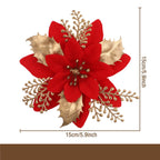 Flor artificial con polvo dorado para Navidad, decoración de 12 cm para árbol de Navidad, coronas y más