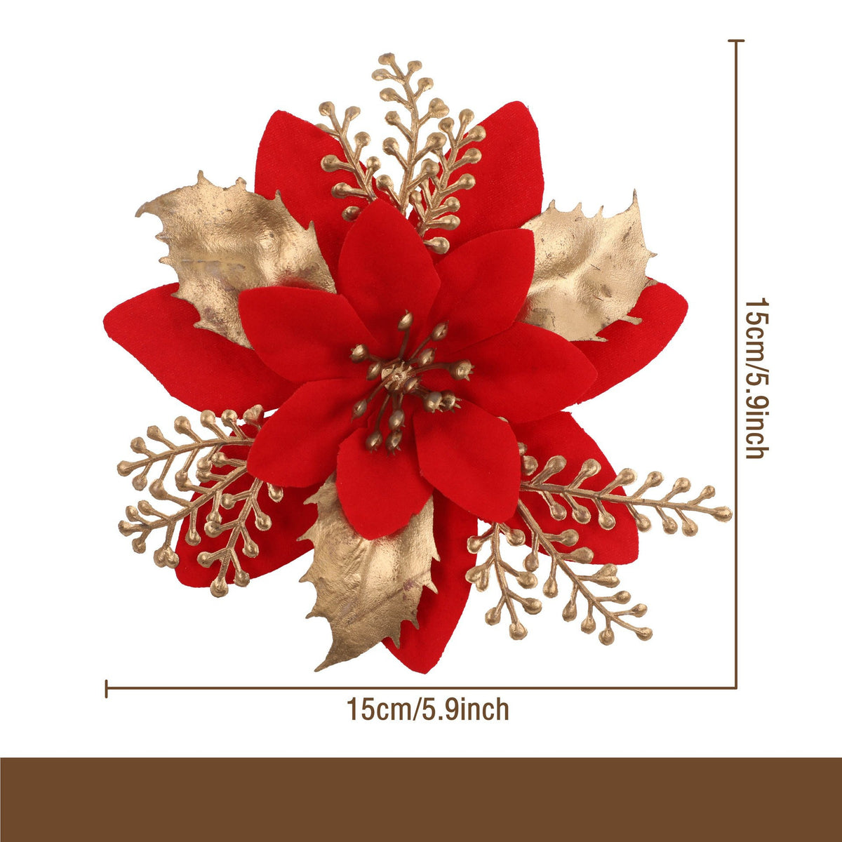 Flor artificial con polvo dorado para Navidad, decoración de 12 cm para árbol de Navidad, coronas y más
