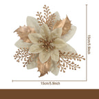 Flor artificial con polvo dorado para Navidad, decoración de 12 cm para árbol de Navidad, coronas y más