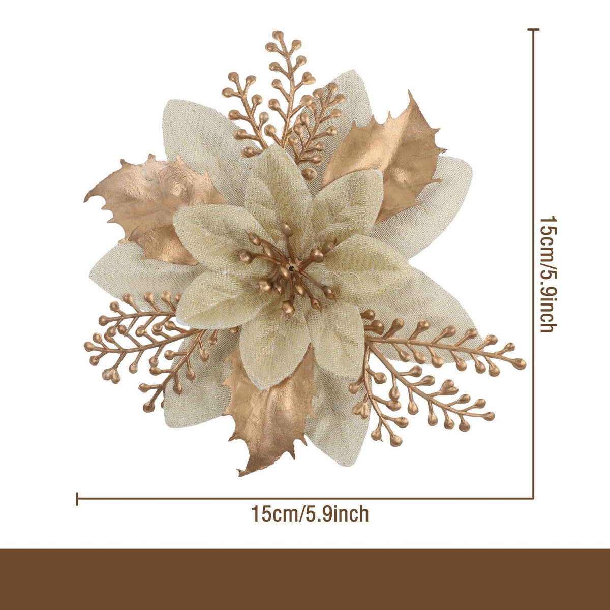 Flor artificial con polvo dorado para Navidad, decoración de 12 cm para árbol de Navidad, coronas y más