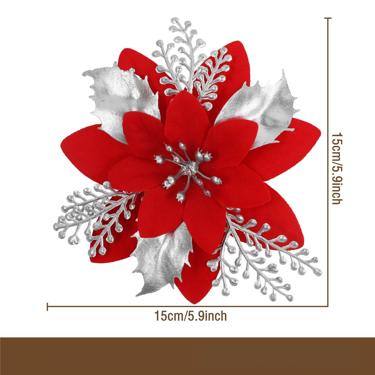 Flor artificial con polvo dorado para Navidad, decoración de 12 cm para árbol de Navidad, coronas y más