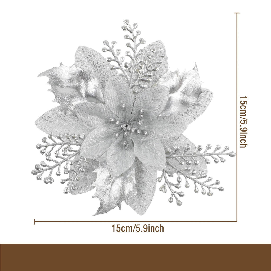Flor artificial con polvo dorado para Navidad, decoración de 12 cm para árbol de Navidad, coronas y más